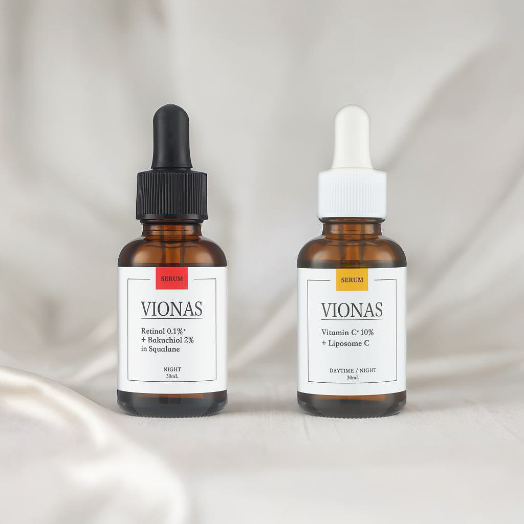 【先行販売限定・送料無料・10%OFF】2点セット─「ビタミンC10%*¹+リポソームC*²セラム」・「レチノール0.1%*+バクチオール2%セラム」