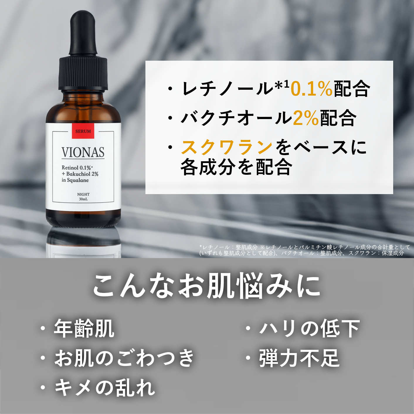 レチノール0.1%*+バクチオール2%セラム